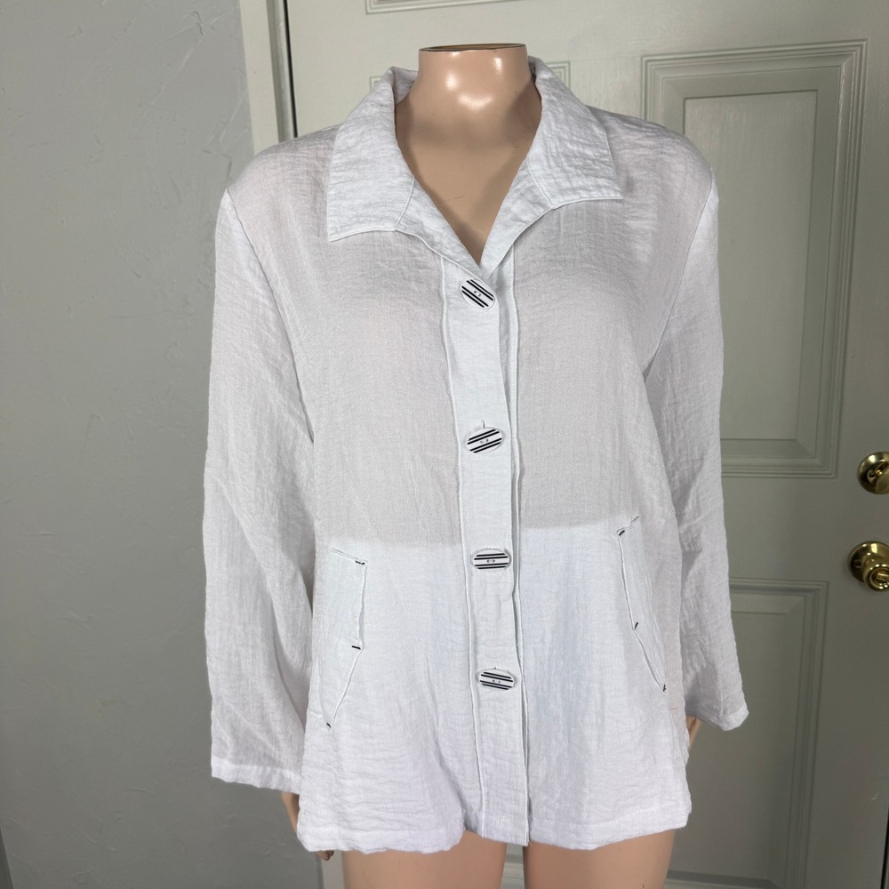 Habitat Women's Shirt Large 3/4 Sleeve Lagenlook Button Rayon Nylon Blouse L19